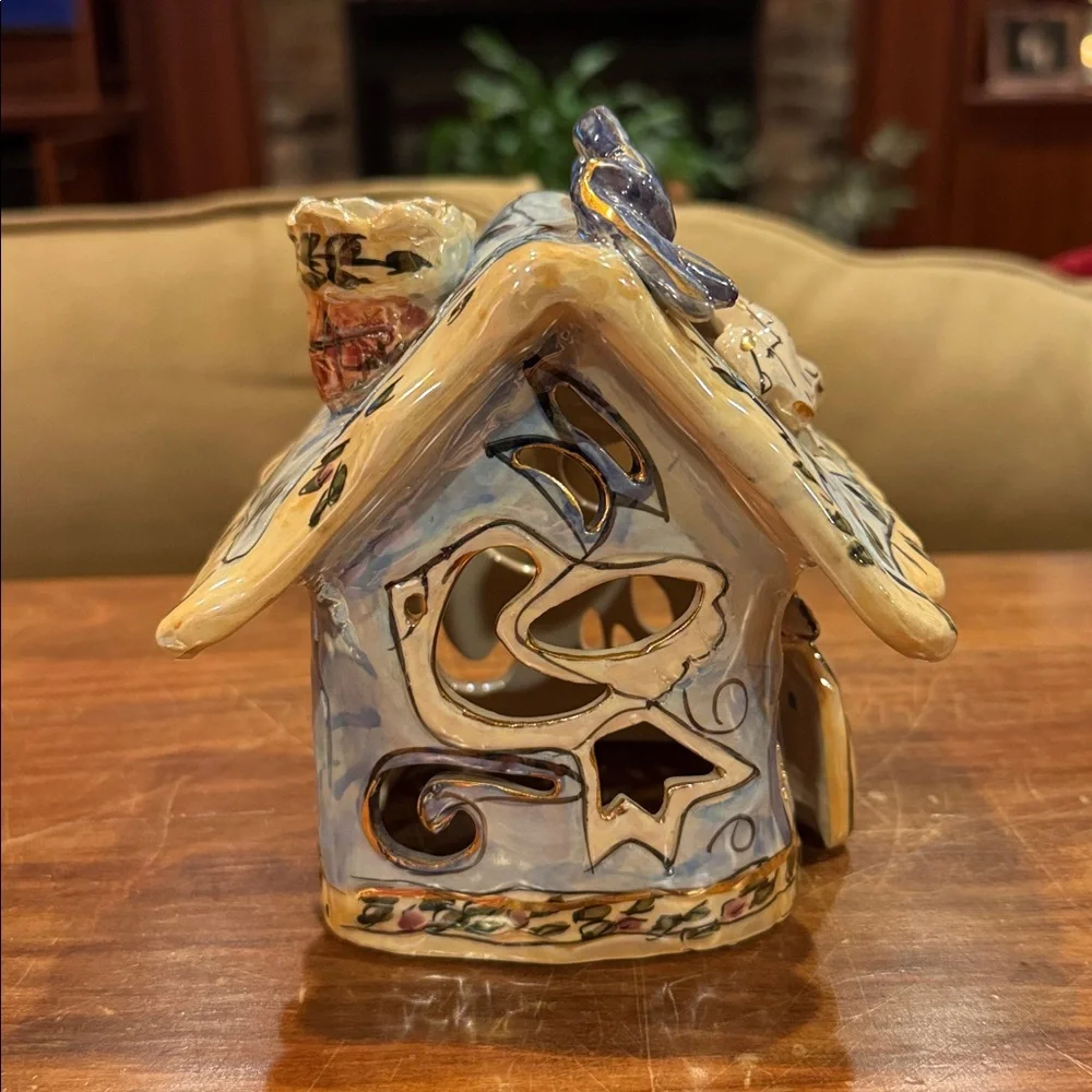 NWOT Blue Sky Ceramic May Peace Live In Your Home Dove 2 Pc Candle Holder 2001